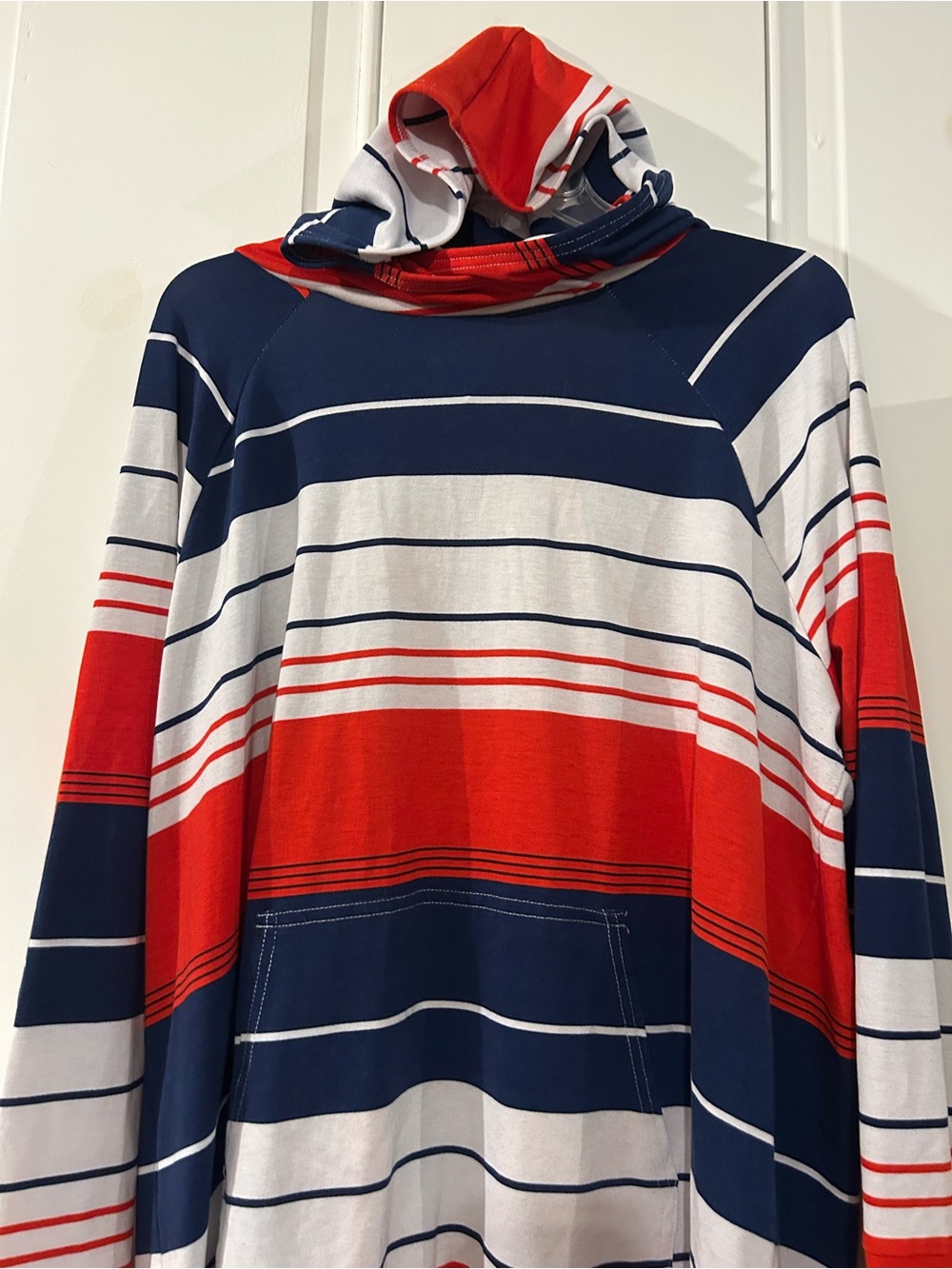 LuLaRoe Red Navy White Striped Hoodie